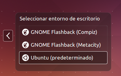 Selección de entornos de escritorio en Ubuntu.