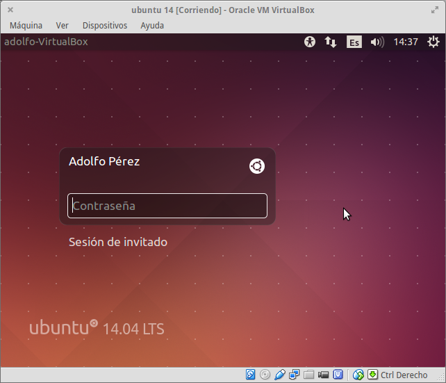 Pagina de login de ubuntu 14.